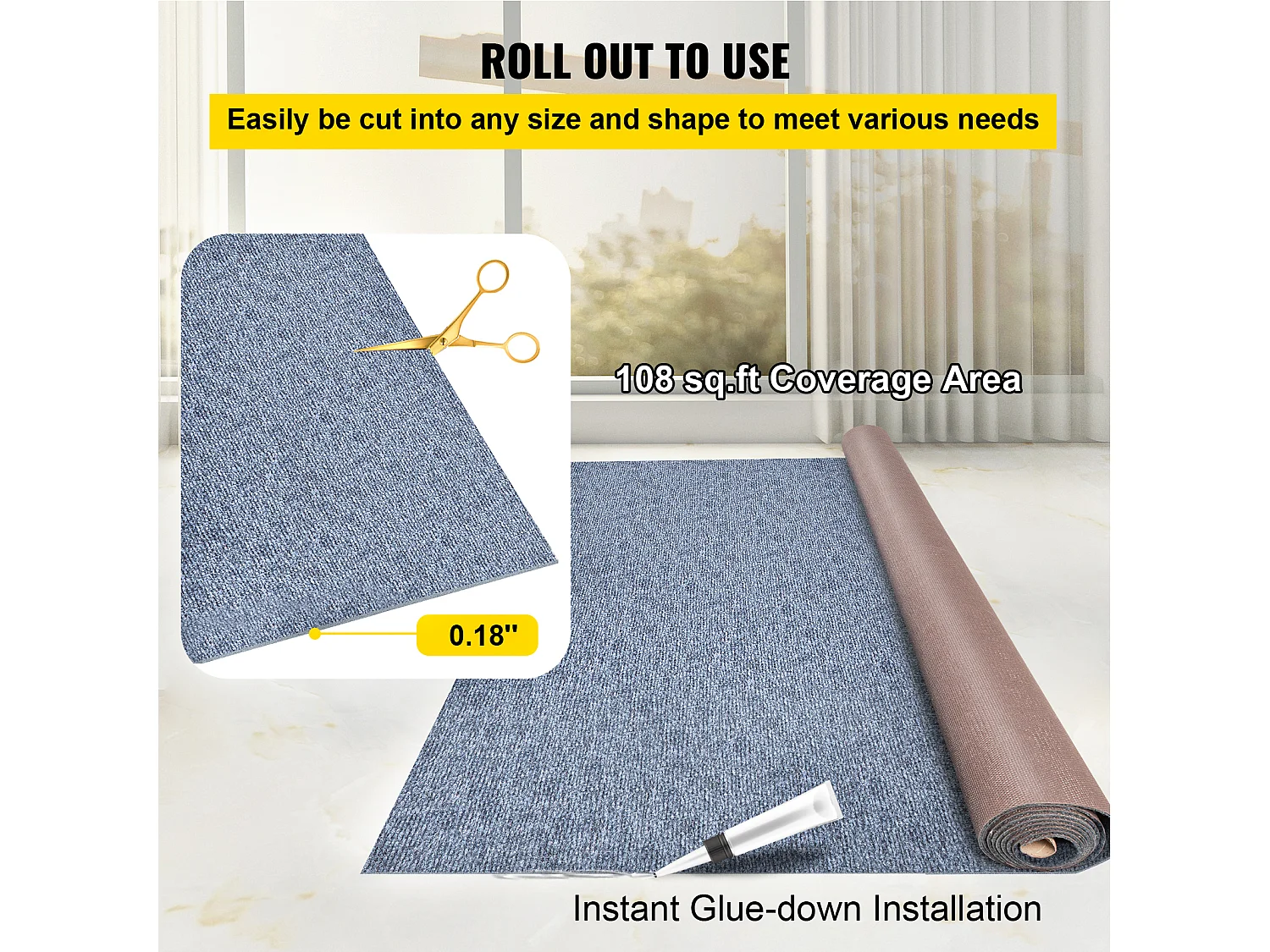 Tapis Extérieur Intérieur SucceBuy, 1,8 x 11,9 m, Tapis Marin Gris, Antidérapant pour Intérieur/Extérieur