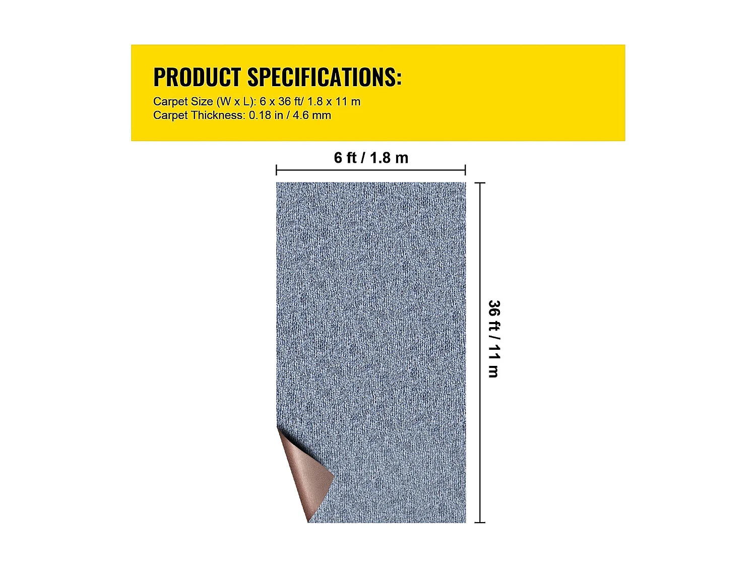 Tapis Extérieur Intérieur SucceBuy, 1,8 x 11,9 m, Tapis Marin Gris, Antidérapant pour Intérieur/Extérieur