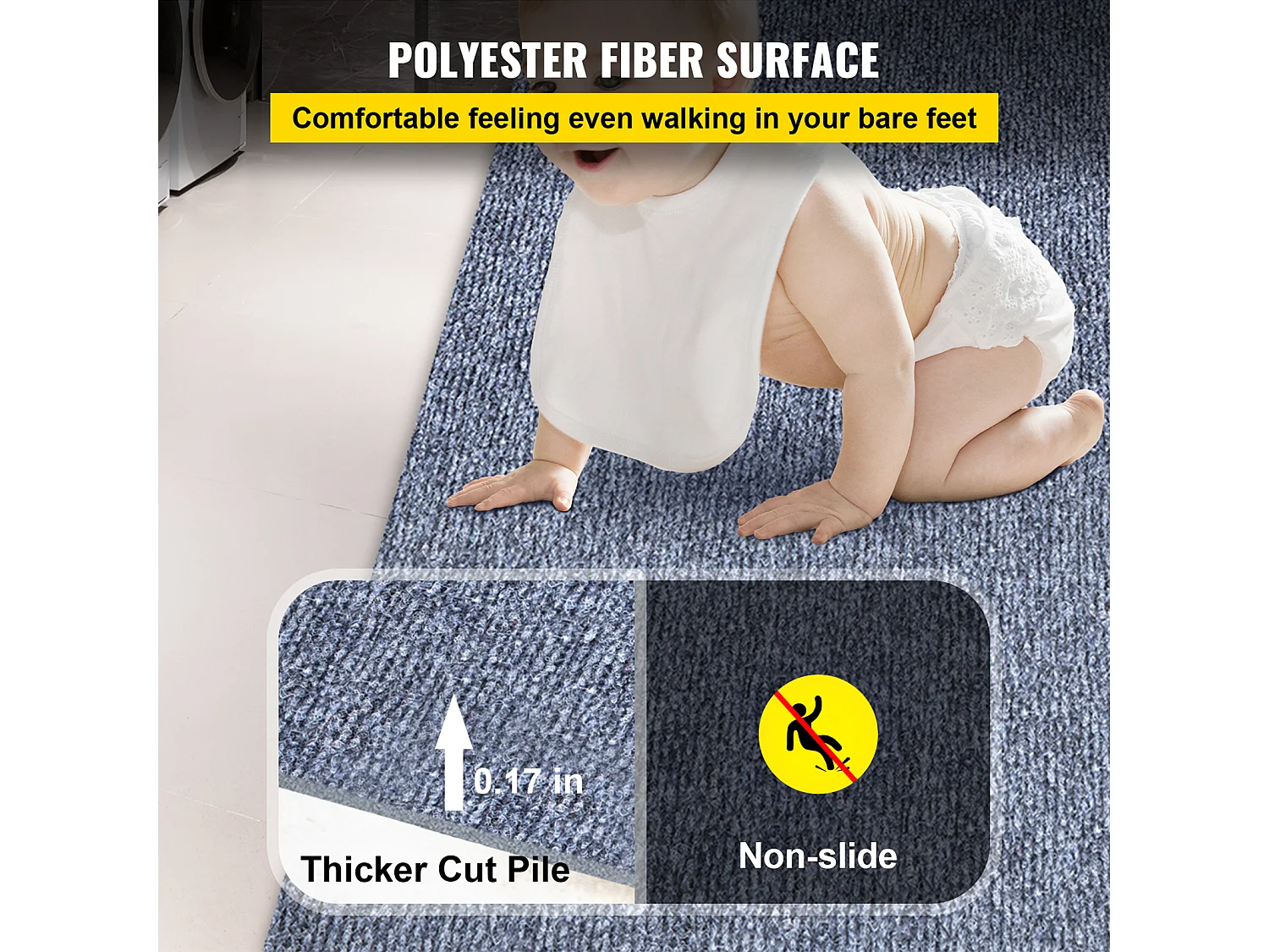 Tapis Extérieur Intérieur SucceBuy, 1,8 x 11,9 m, Tapis Marin Gris, Antidérapant pour Intérieur/Extérieur