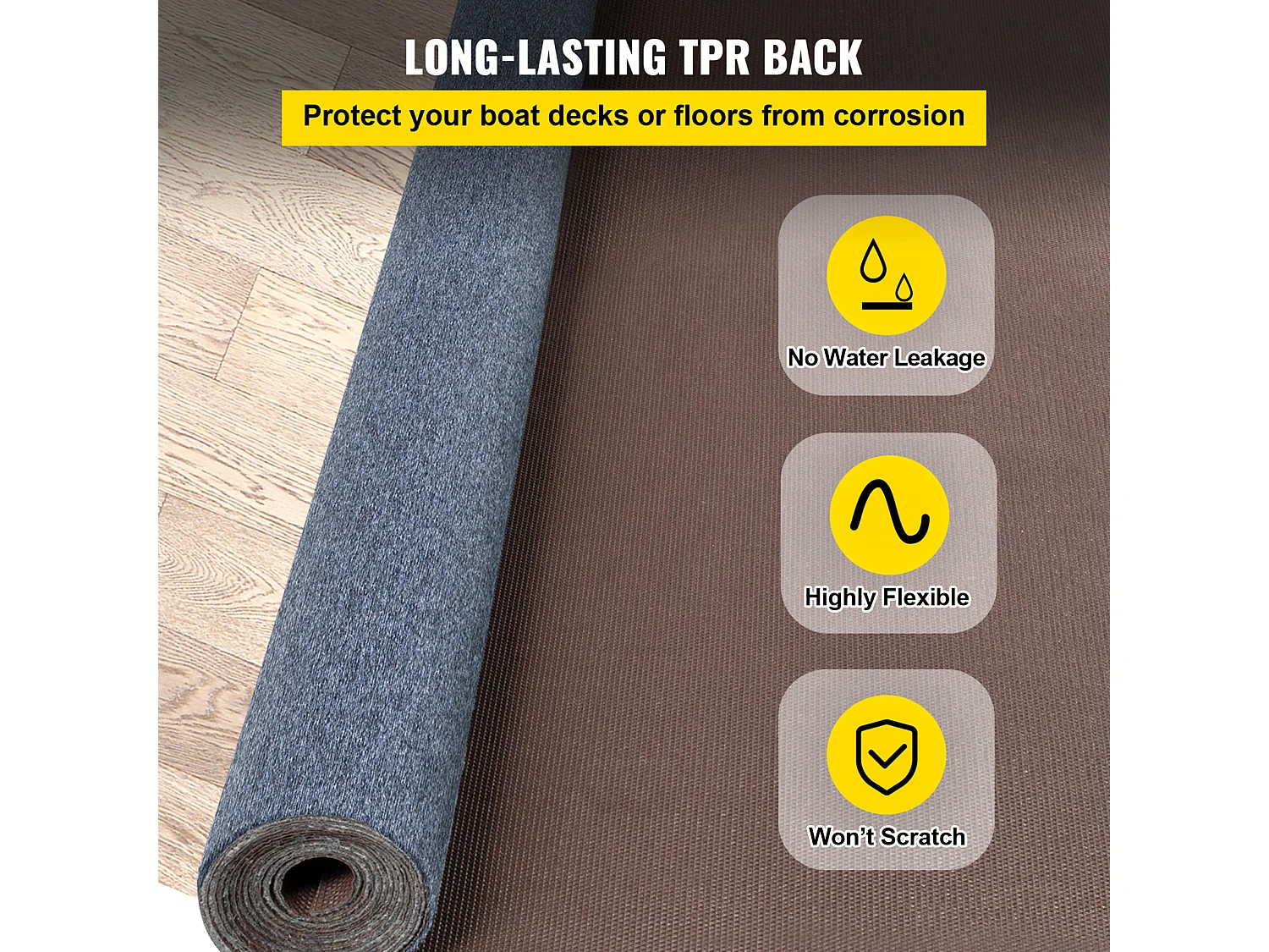 Tapis Extérieur Intérieur SucceBuy, 1,8 x 11,9 m, Tapis Marin Gris, Antidérapant pour Intérieur/Extérieur