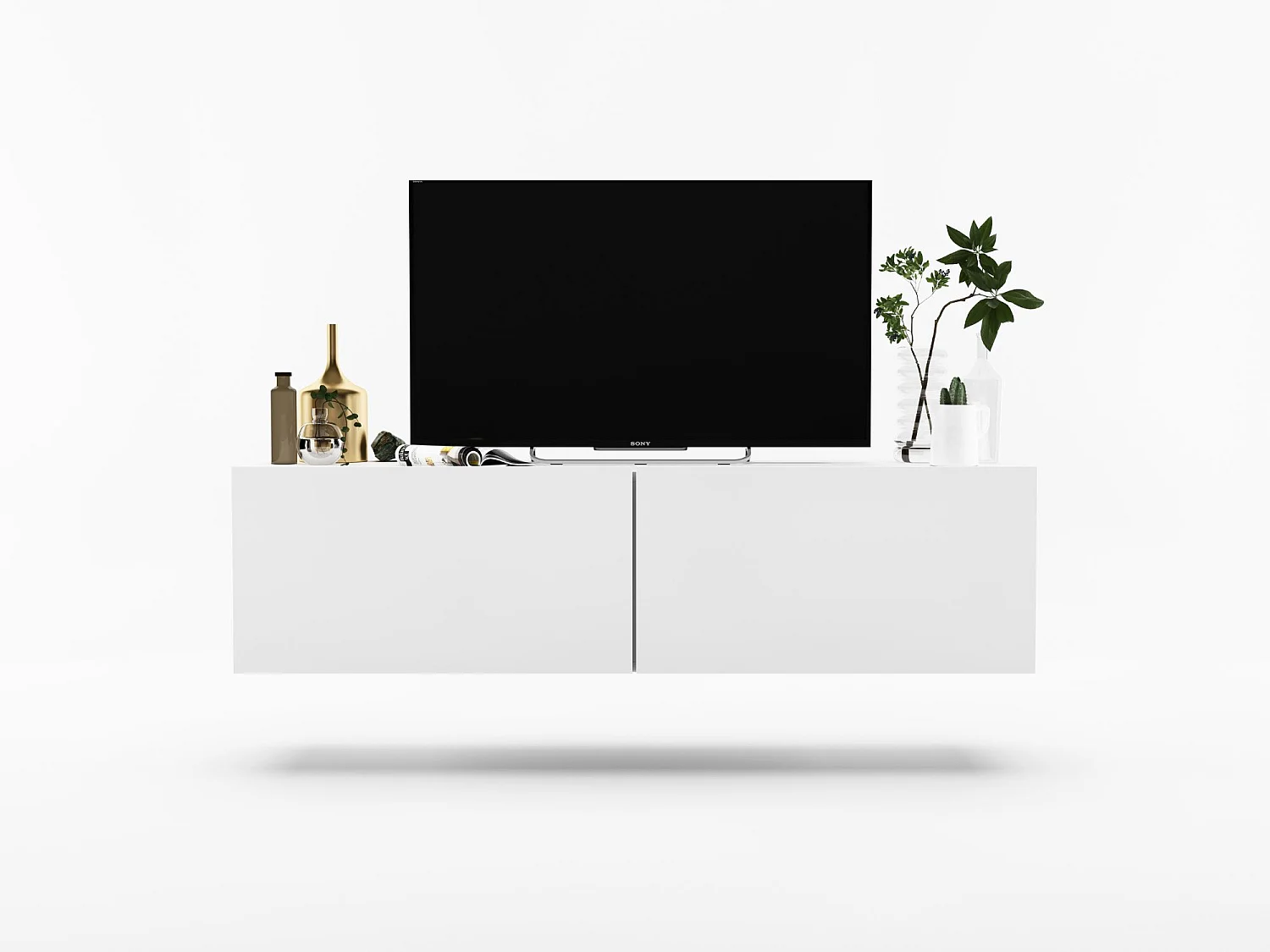 Zwevend tv-meubel met 2 deuren - Mat Wit corpus, fronten Mat Wit - 120 cm
