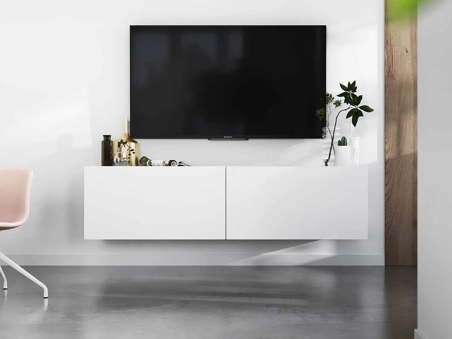 Zwevend tv-meubel met 2 deuren - Mat Wit corpus, fronten Mat Wit - 120 cm