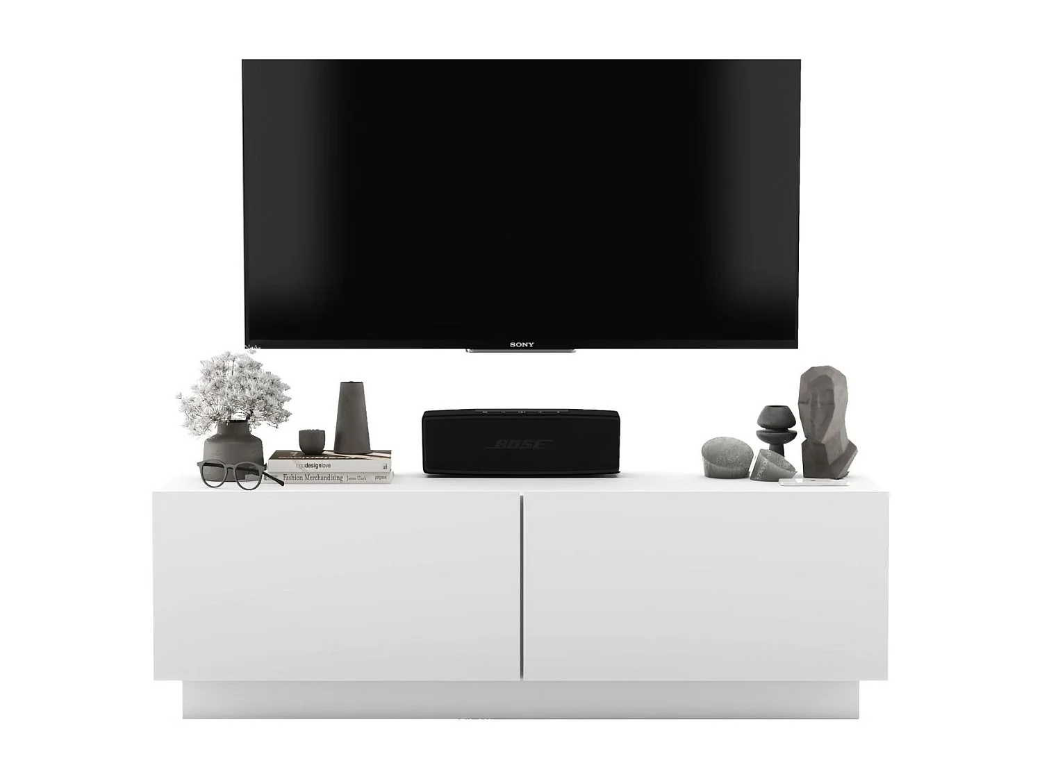 Móvel de TV com 2 portas - corpo Branco fosco, frentes Branco fosco - 120 cm, sobre base