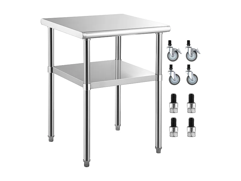 Table de Travail en Acier Inoxydable SucceBuy, 61 x 61 x 85cm, Table de Préparation des Aliments Commerciale avec Roulettes