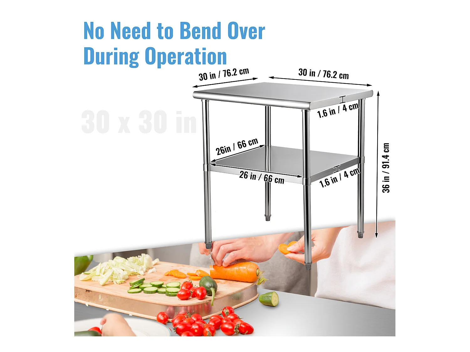 Table de Travail en Acier Inoxydable SucceBuy, 61 x 61 x 85cm, Table de Préparation des Aliments Commerciale avec Roulettes