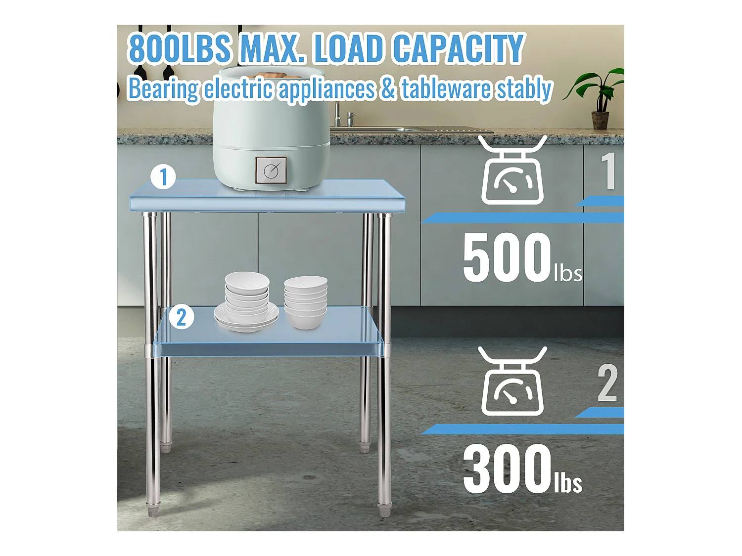 Table de Travail en Acier Inoxydable SucceBuy, 61 x 61 x 85cm, Table de Préparation des Aliments Commerciale avec Roulettes