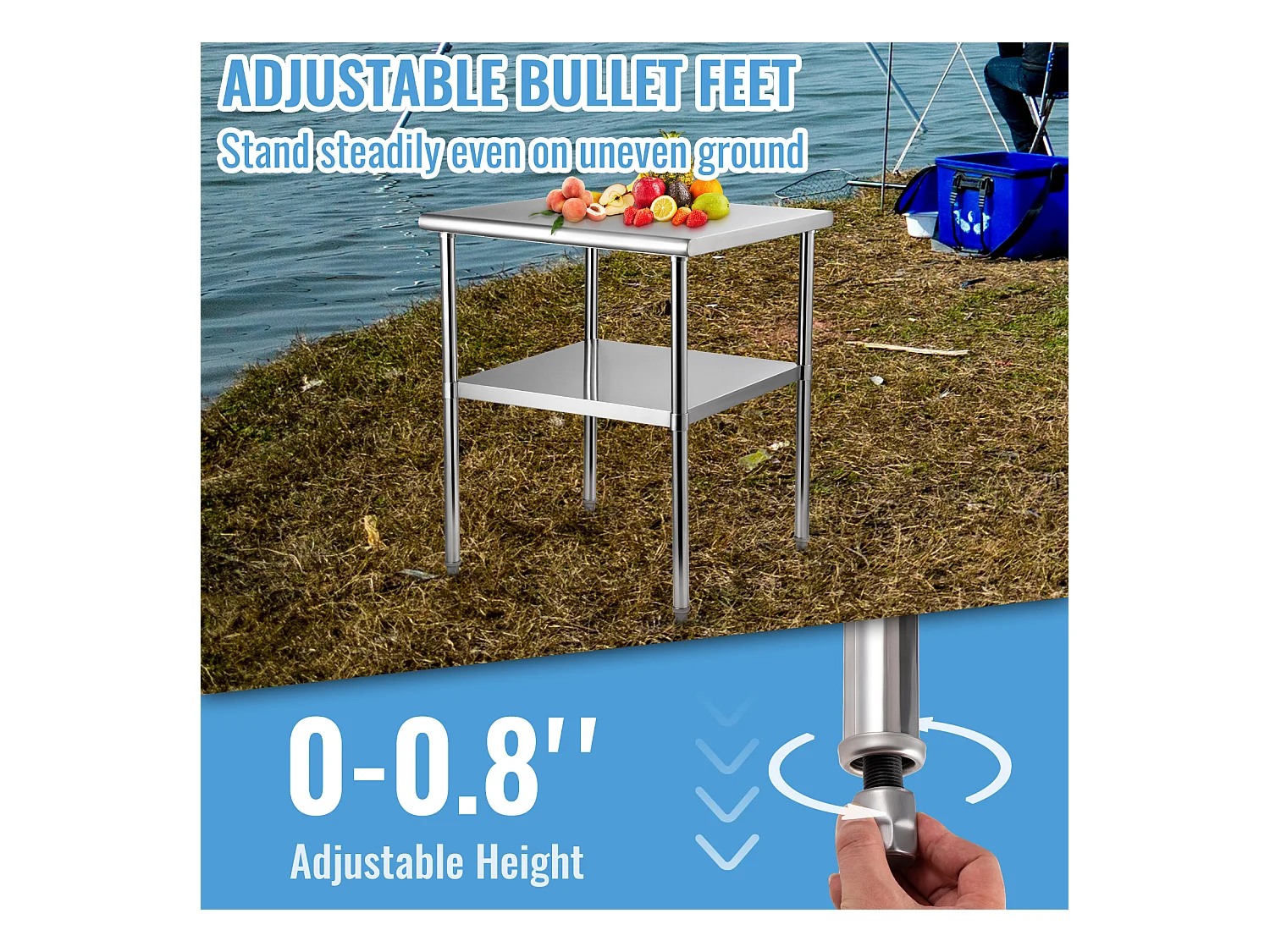 Table de Travail en Acier Inoxydable SucceBuy, 61 x 61 x 85cm, Table de Préparation des Aliments Commerciale avec Roulettes