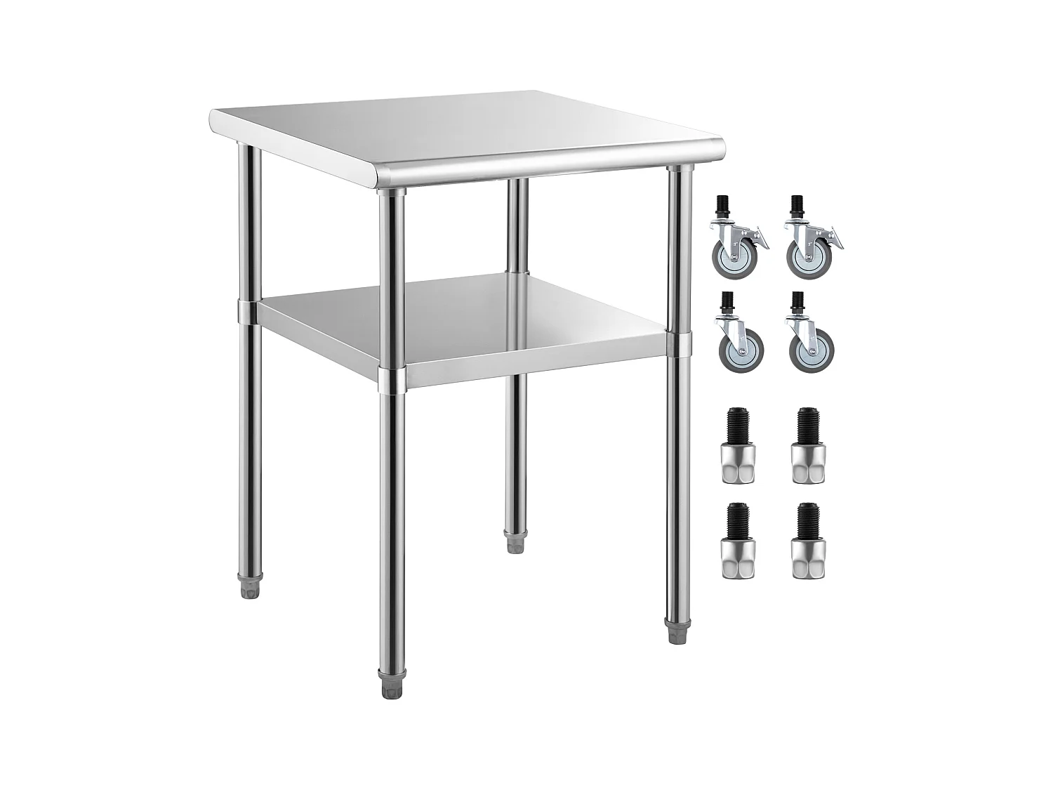 Inox-Werktafel SucceBuy, 61 x 61 x 85 cm, Commerciale Voedselbereidingstafel met Wielen