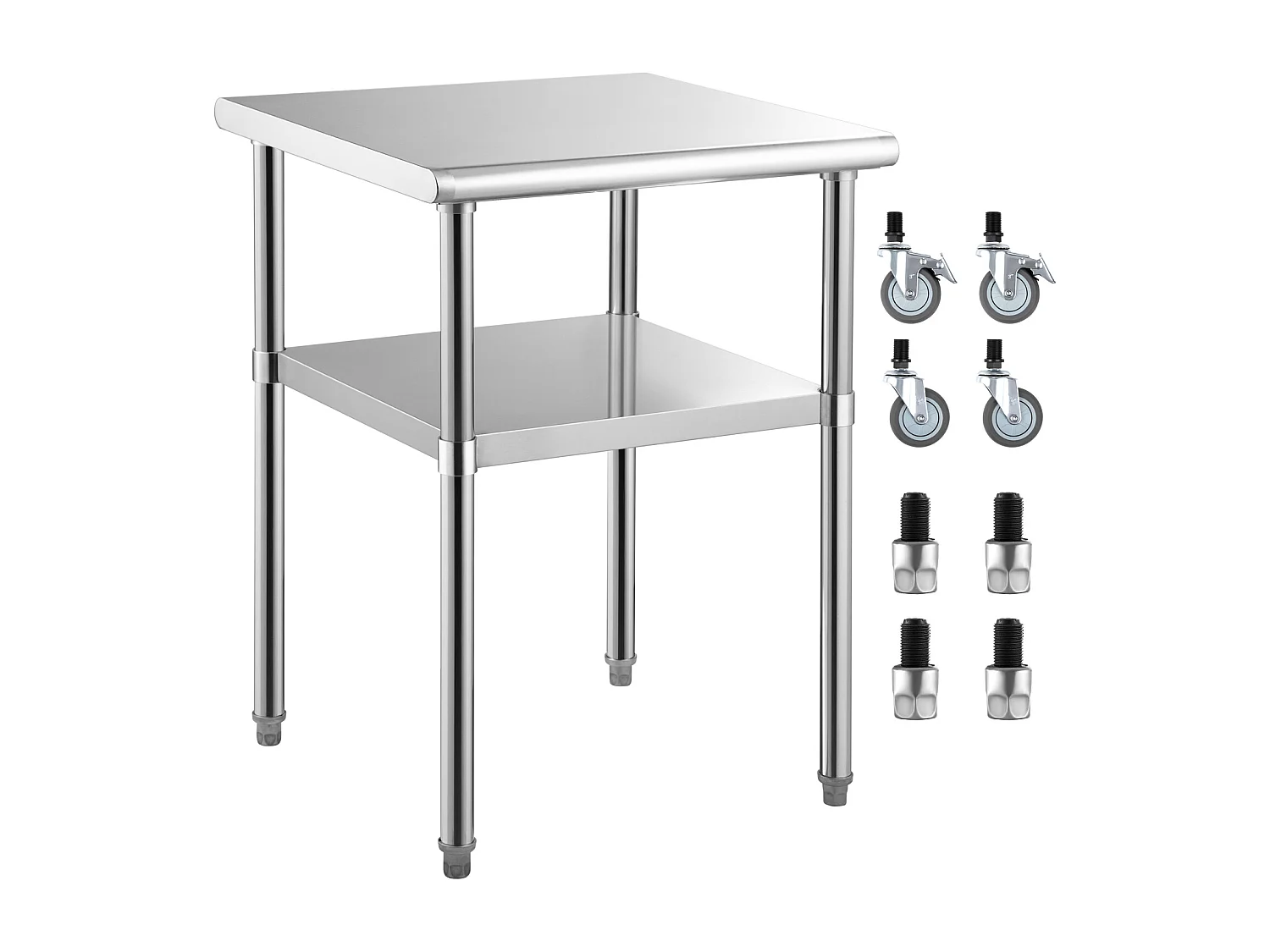 Stoł Roboczy ze Stali Nierdzewnej SucceBuy, 61 x 61 x 85 cm, Stoł Handlowy do Przygotowywania Jedzenia z Kółkami