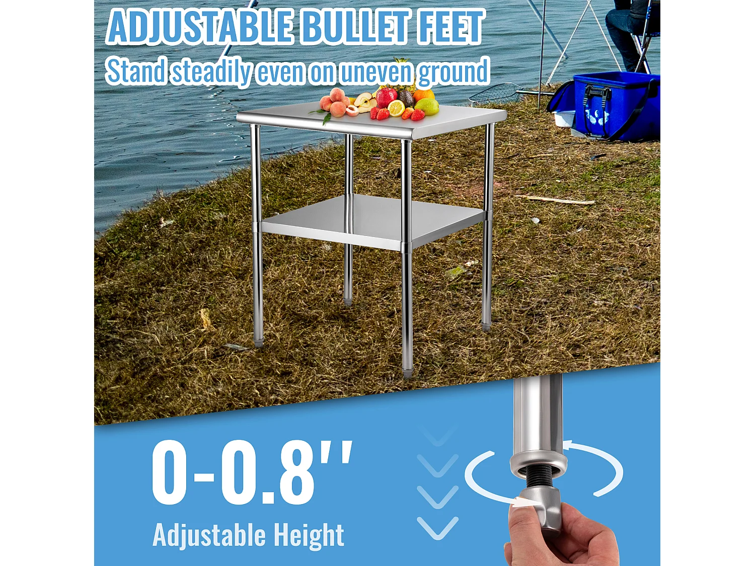 Stoł Roboczy ze Stali Nierdzewnej SucceBuy, 61 x 61 x 85 cm, Stoł Handlowy do Przygotowywania Jedzenia z Kółkami