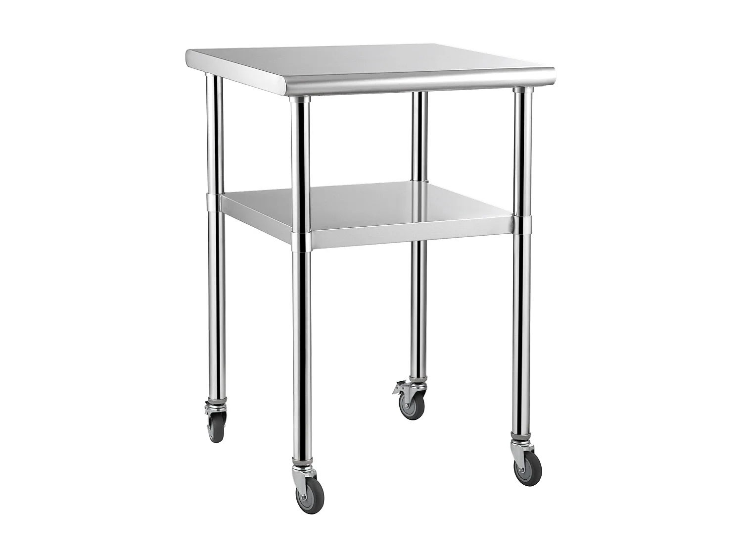 Stoł Roboczy ze Stali Nierdzewnej SucceBuy, 61 x 61 x 85 cm, Stoł Handlowy do Przygotowywania Jedzenia z Kółkami
