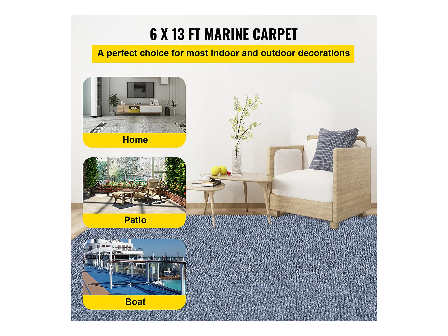 Tapis Extérieur Intérieur SucceBuy, 1,8 x 4 m, Tapis Marin Gris, Antidérapant pour Intérieur/Extérieur