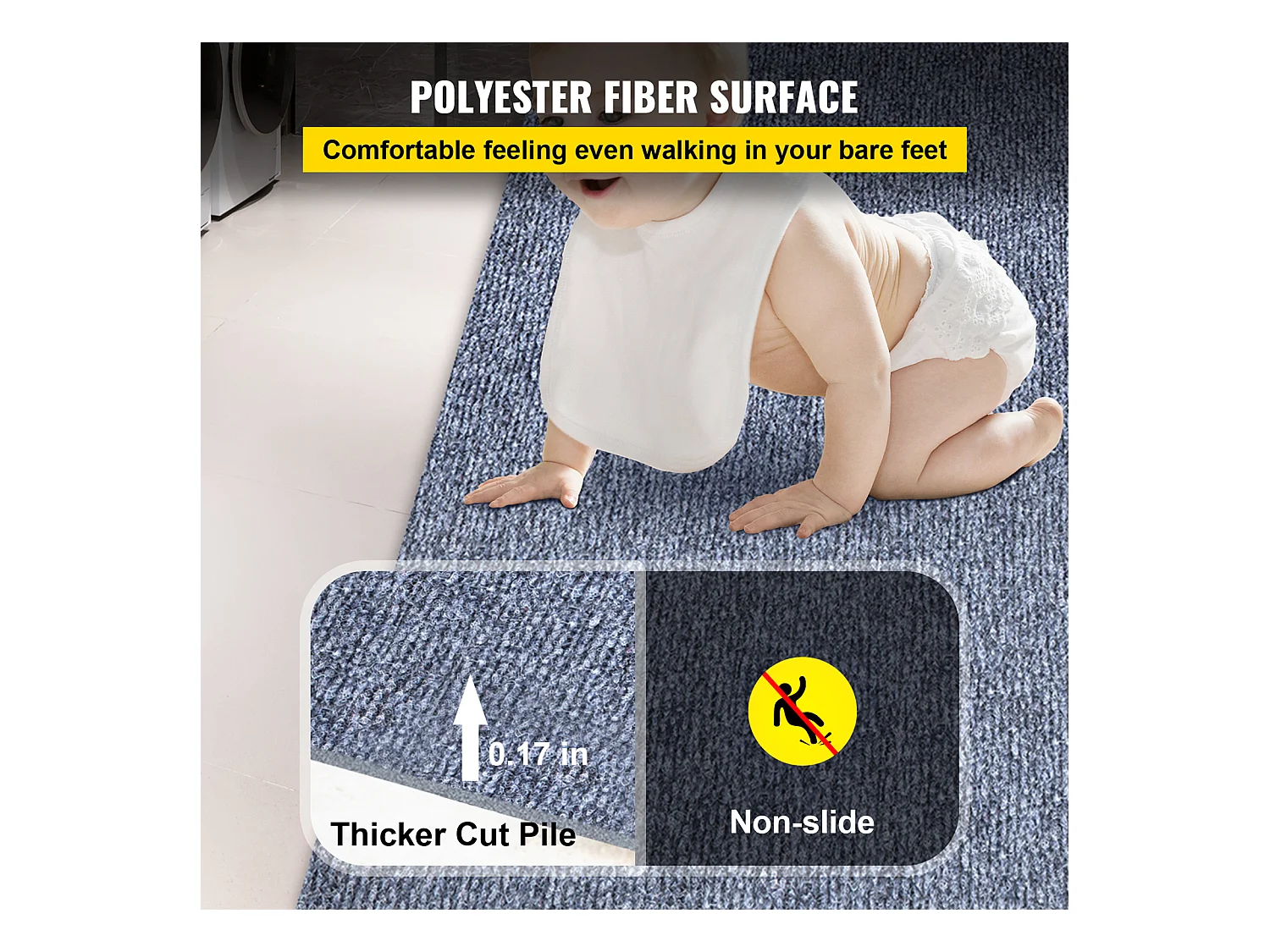 Tapis Extérieur Intérieur SucceBuy, 1,8 x 4 m, Tapis Marin Gris, Antidérapant pour Intérieur/Extérieur