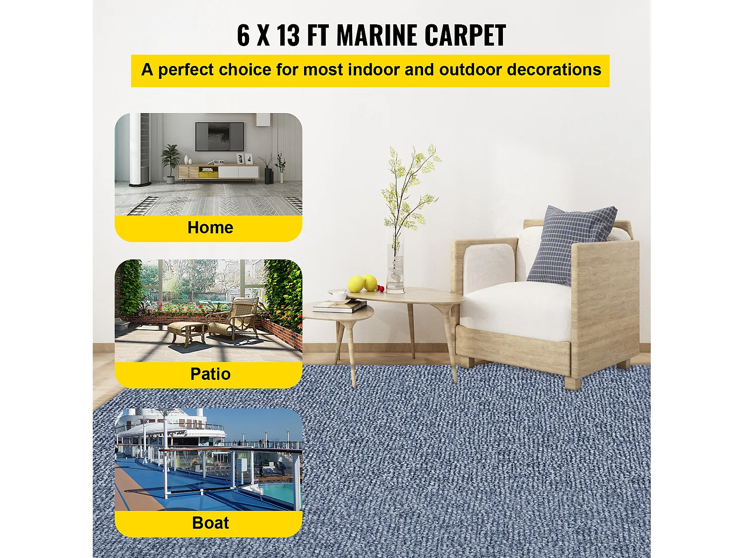 Tapijt voor Binnen en Buiten SucceBuy, 1,8 x 4 m, Grijs Maritiem Tapijt, Antislip voor Binnen/Buiten