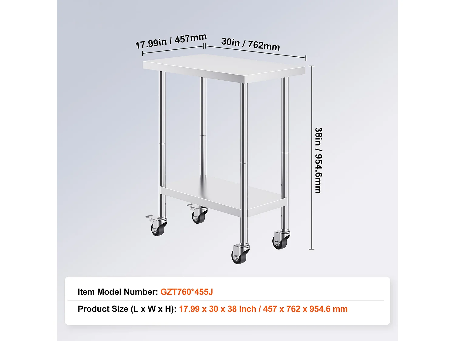 Werktafel SucceBuy 76.2 x 45.72 cm, Commerciële Voedselbereidingstafel met 4 Wielen