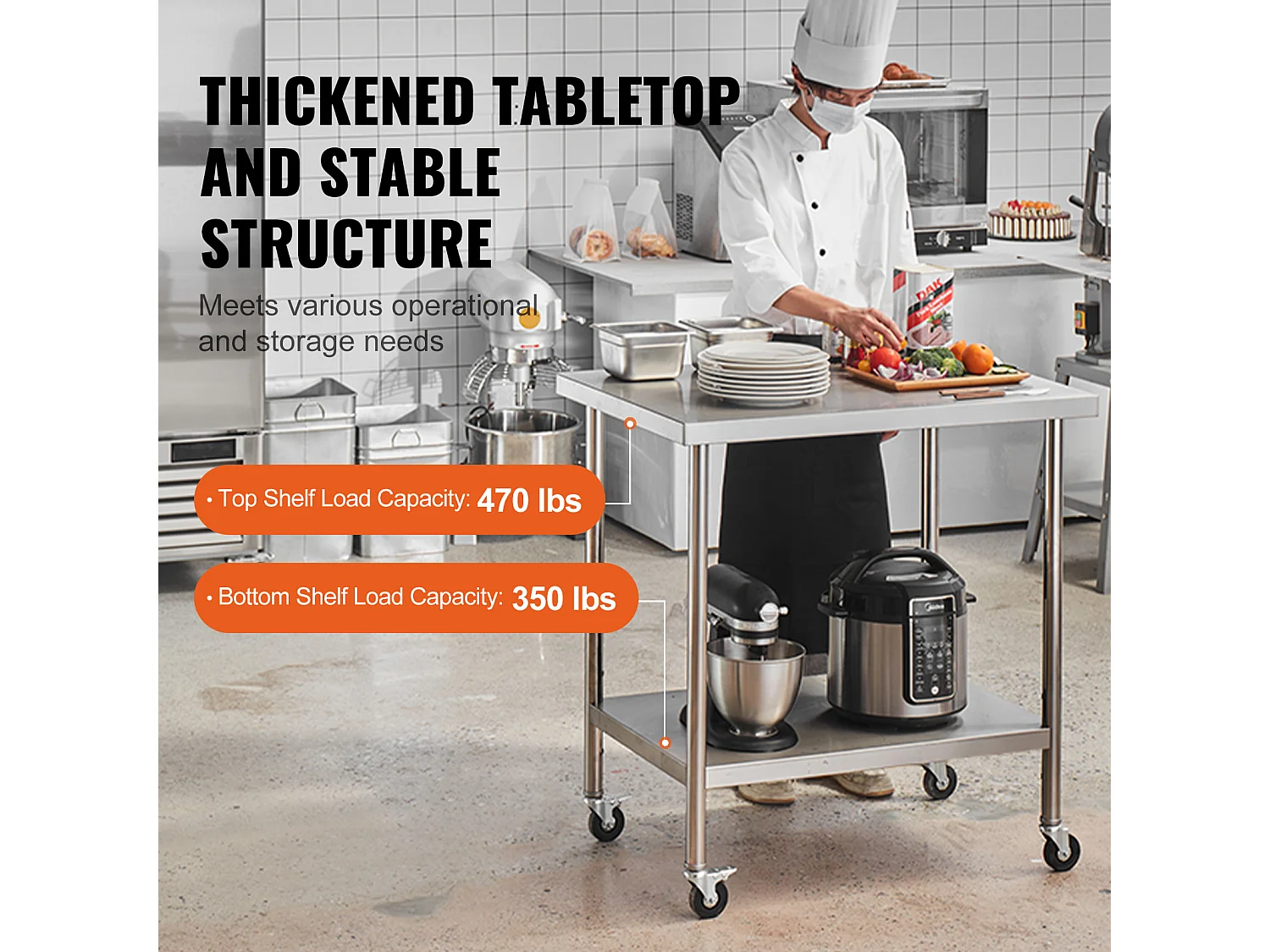 Werktafel SucceBuy 76.2 x 45.72 cm, Commerciële Voedselbereidingstafel met 4 Wielen