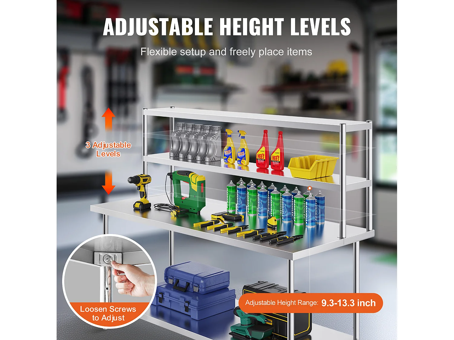 Table de Travail Cuisine SucceBuy, 30,5 x 182,9 cm, 2 Niveaux, en Acier Inoxydable, pour la Préparation en Cuisine, au Restaurant et en Atelier
