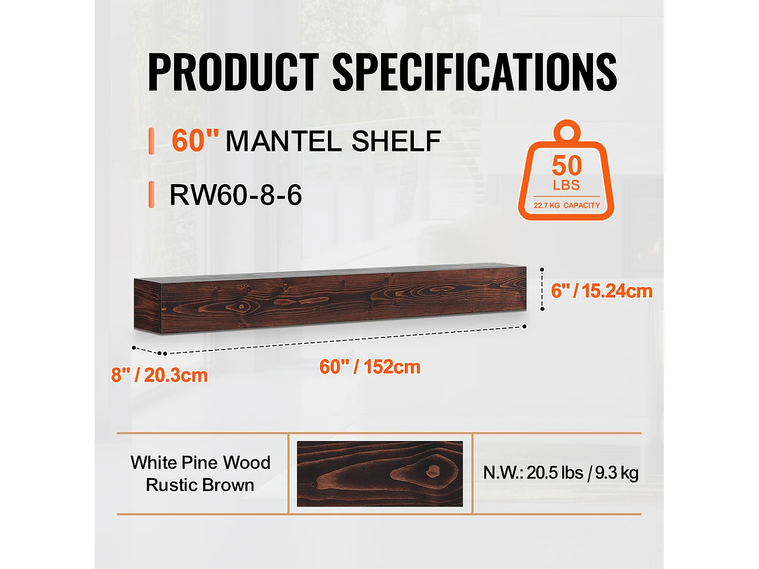 Étagère Flottante Murale SucceBuy, en Bois Rustique, 152,4 cm, Marron