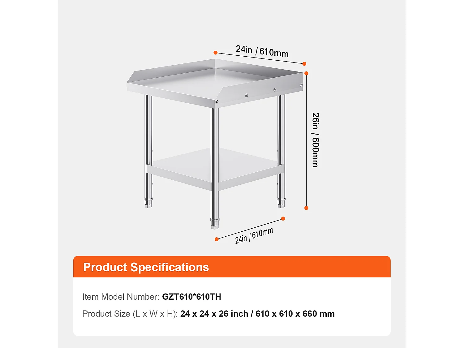 Stół Roboczy SucceBuy Stół Roboczy ze Stali Nierdzewnej 60.96 x 60.96 cm, Stół do Przygotowywania Żywności w Restauracji