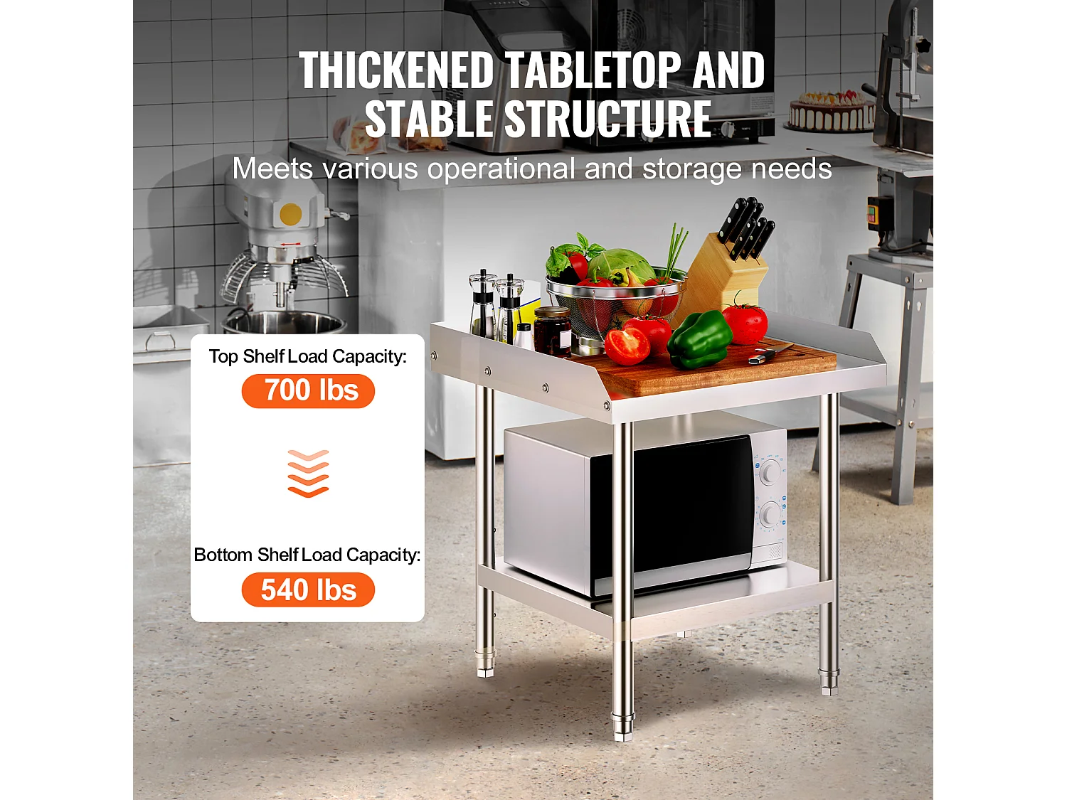 Stół Roboczy SucceBuy Stół Roboczy ze Stali Nierdzewnej 60.96 x 60.96 cm, Stół do Przygotowywania Żywności w Restauracji