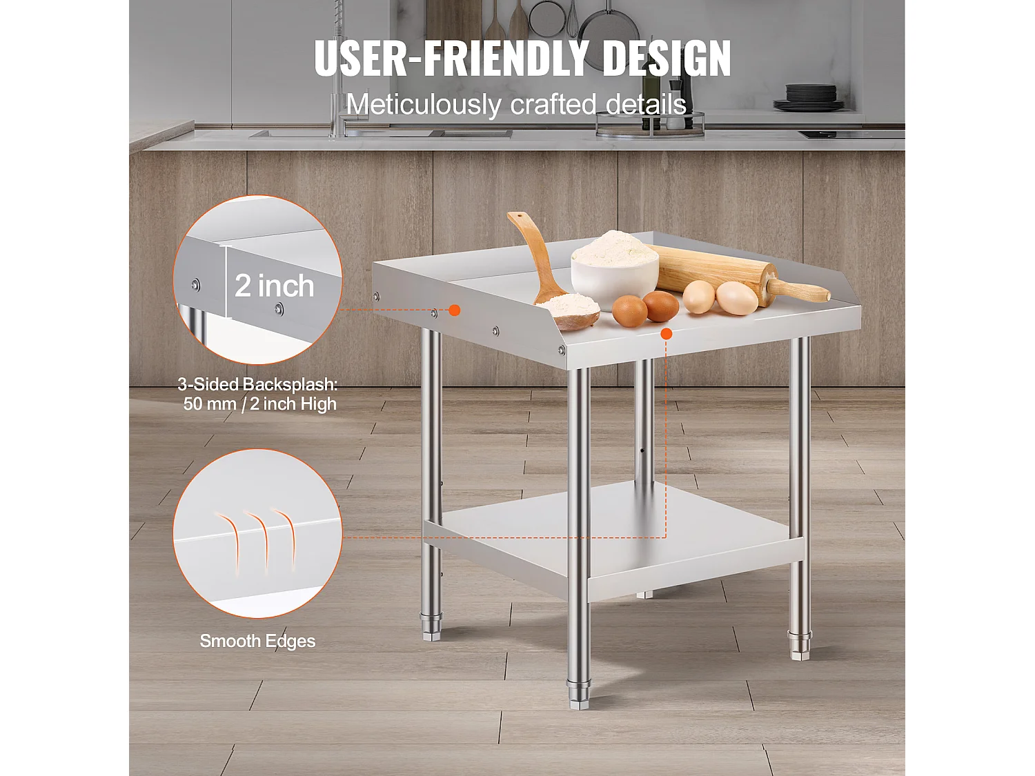 Stół Roboczy SucceBuy Stół Roboczy ze Stali Nierdzewnej 60.96 x 60.96 cm, Stół do Przygotowywania Żywności w Restauracji