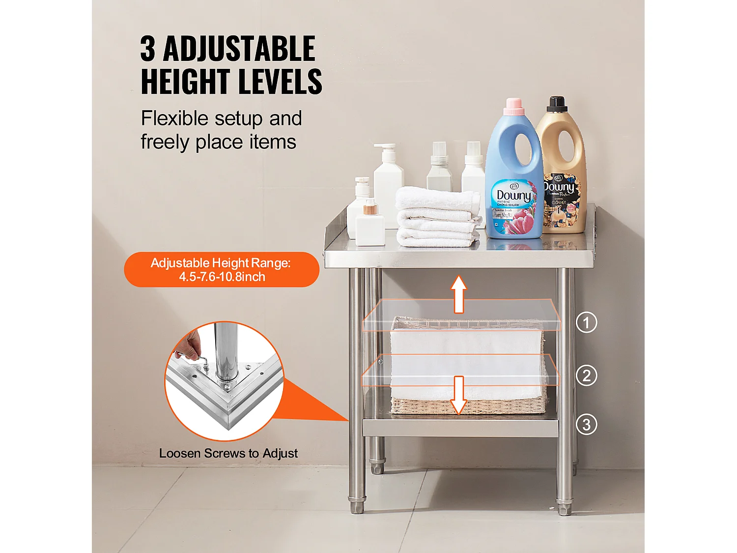 Stół Roboczy SucceBuy Stół Roboczy ze Stali Nierdzewnej 60.96 x 60.96 cm, Stół do Przygotowywania Żywności w Restauracji