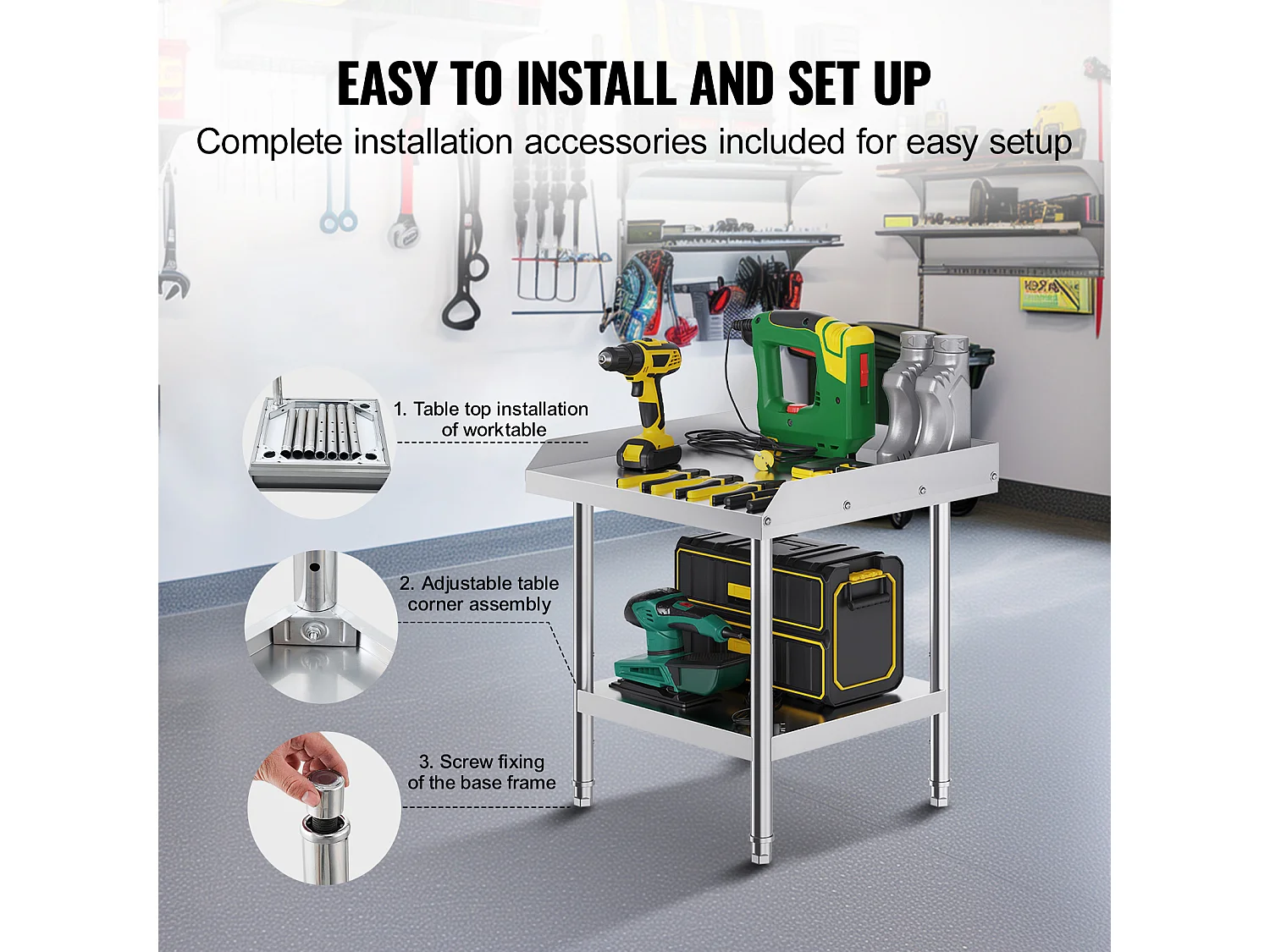 Stół Roboczy SucceBuy Stół Roboczy ze Stali Nierdzewnej 60.96 x 60.96 cm, Stół do Przygotowywania Żywności w Restauracji