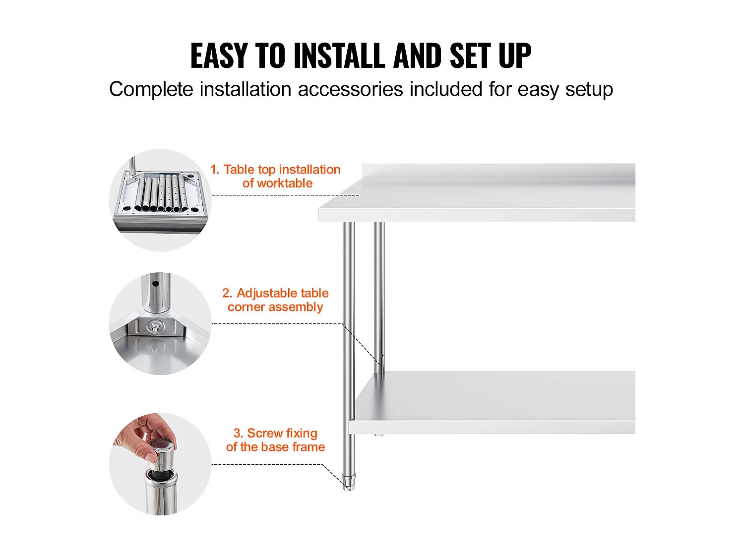 Table de Travail Cuisine SucceBuy, 61 x 182,9 cm, Table de Préparation des Aliments, pour la Préparation en Cuisine, au Restaurant et en Atelier
