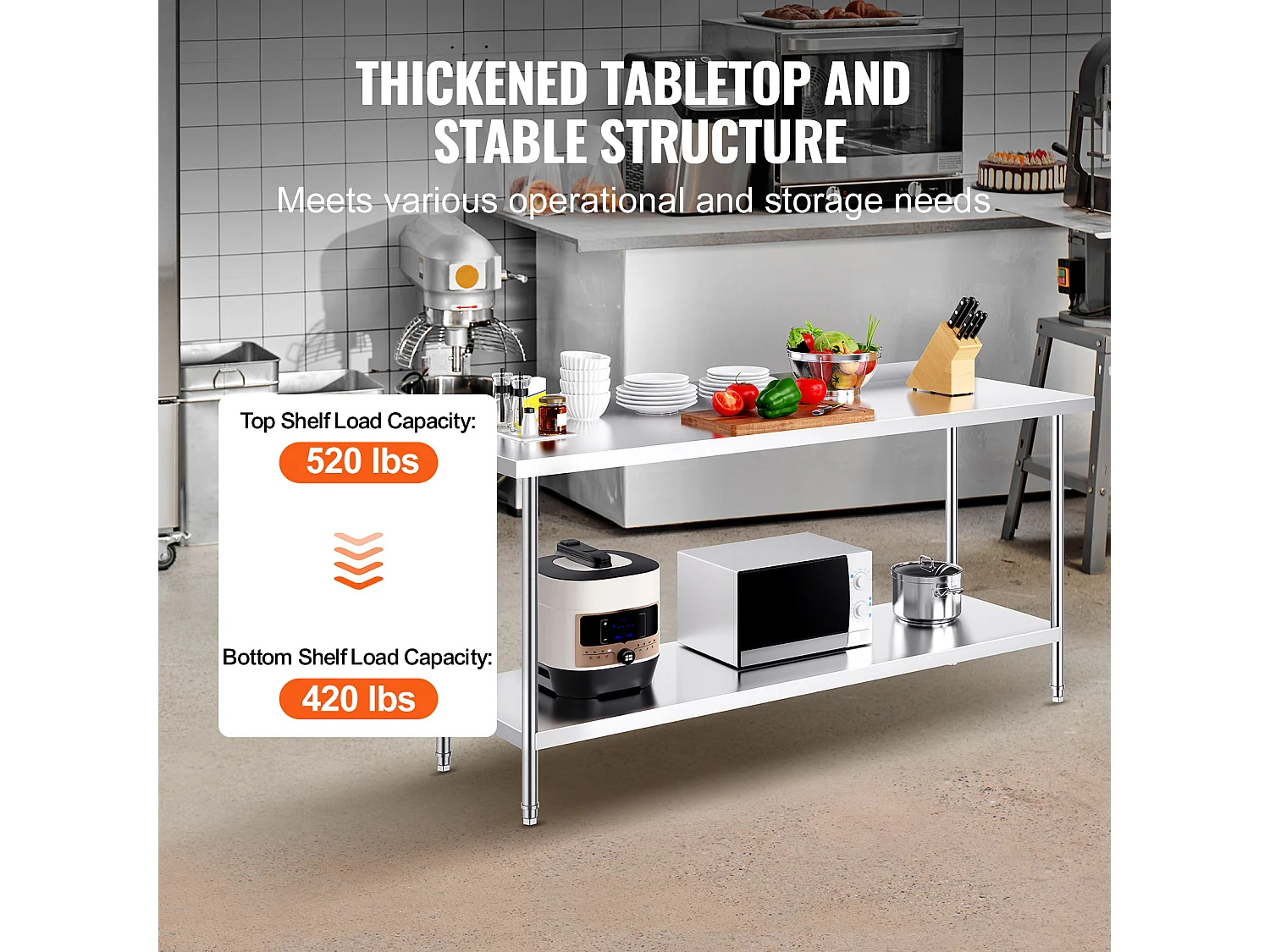 Werktafel Keuken SucceBuy, 61 x 182,9 cm, Voedselbereidingstafel, voor de Bereiding in de Keuken, in het Restaurant en in de Werkplaats