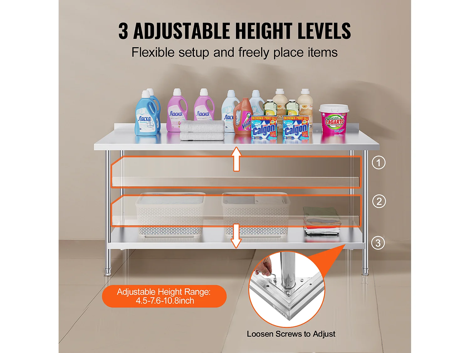 Werktafel Keuken SucceBuy, 61 x 182,9 cm, Voedselbereidingstafel, voor de Bereiding in de Keuken, in het Restaurant en in de Werkplaats