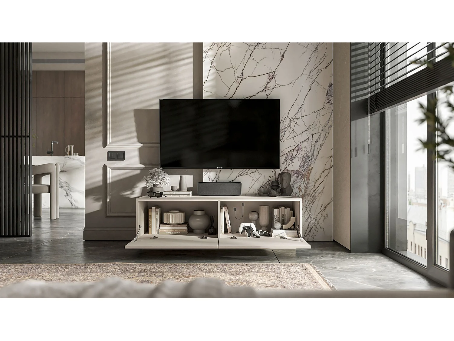 TV-meubel met 2 deuren - корпус kasjmier mat, fronten kasjmier mat - 120 cm, op plint