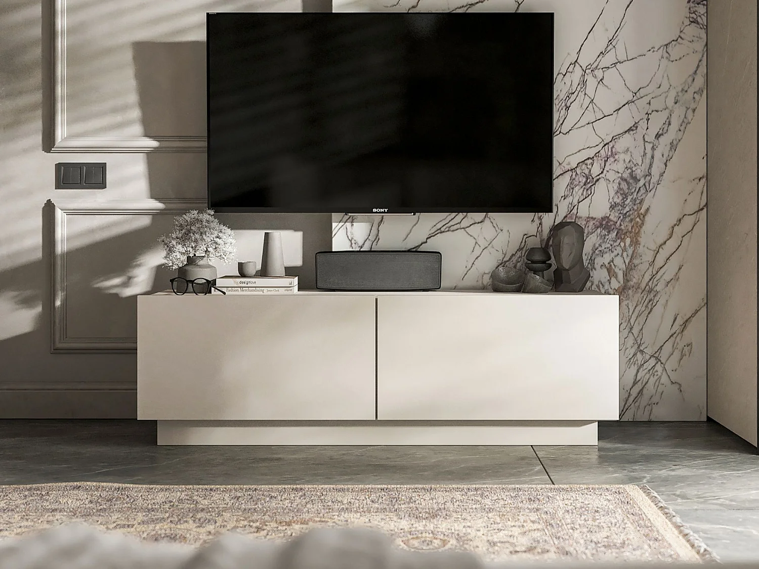 TV-meubel met 2 deuren - корпус kasjmier mat, fronten kasjmier mat - 120 cm, op plint