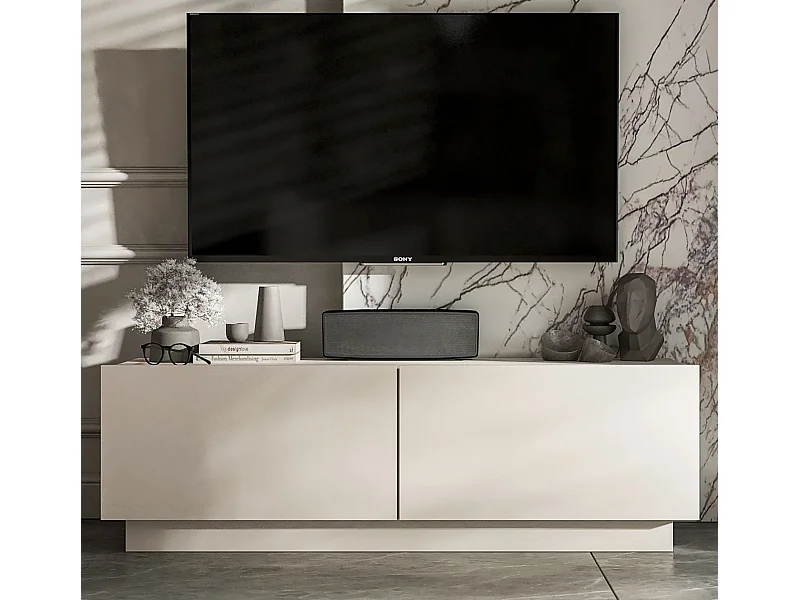 Meuble TV avec 2 portes - corps Cachemire mat, façades Cachemire mat - 120 cm, sur socle