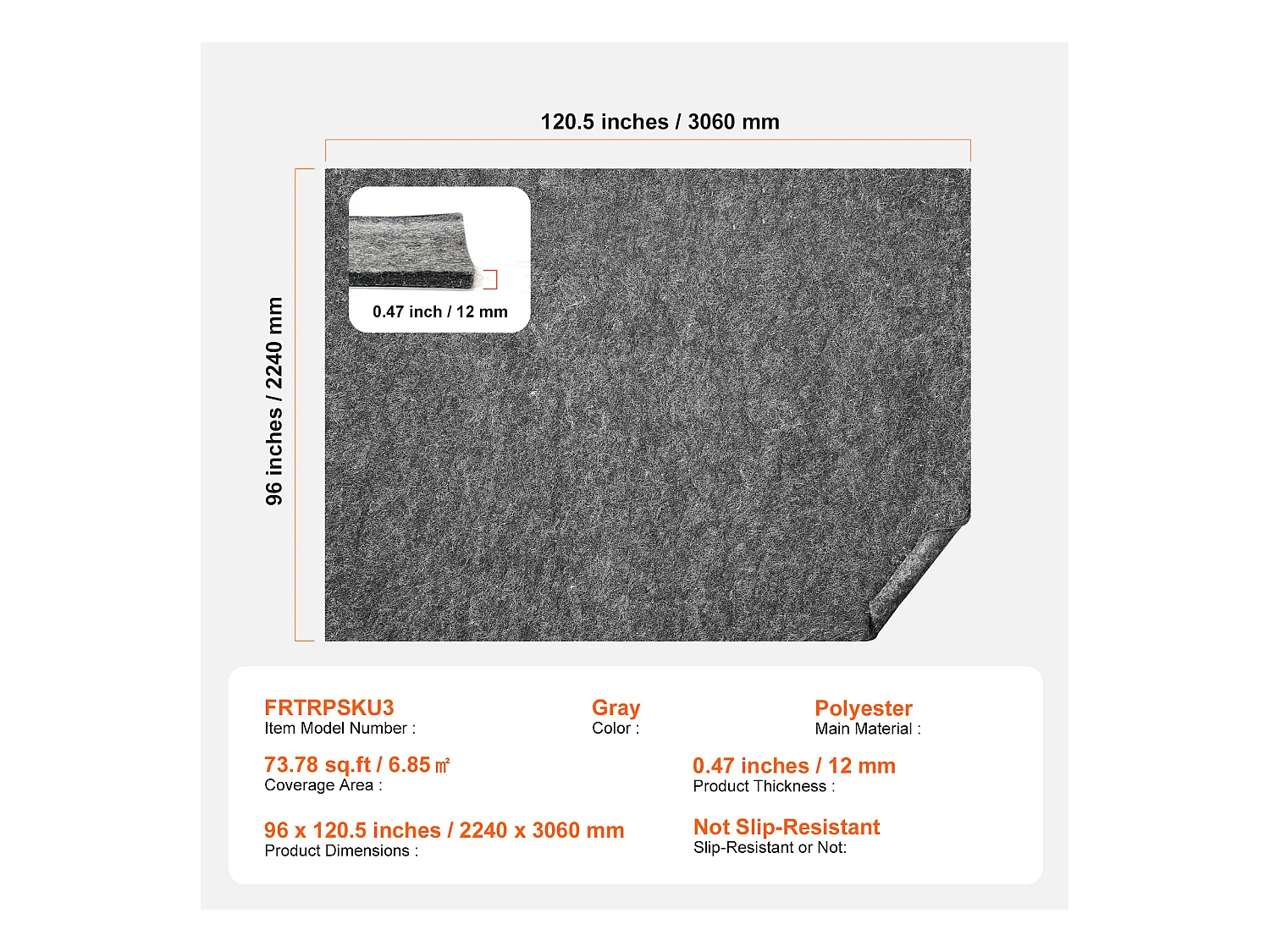 Tapis Antidérapant SucceBuy, 224x306 cm, 12 mm d'Épaisseur pour Sol