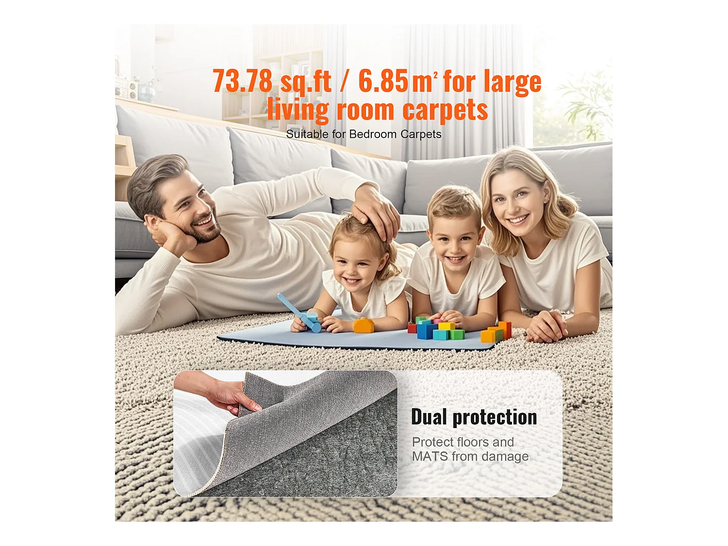 Tapis Antidérapant SucceBuy, 224x306 cm, 12 mm d'Épaisseur pour Sol