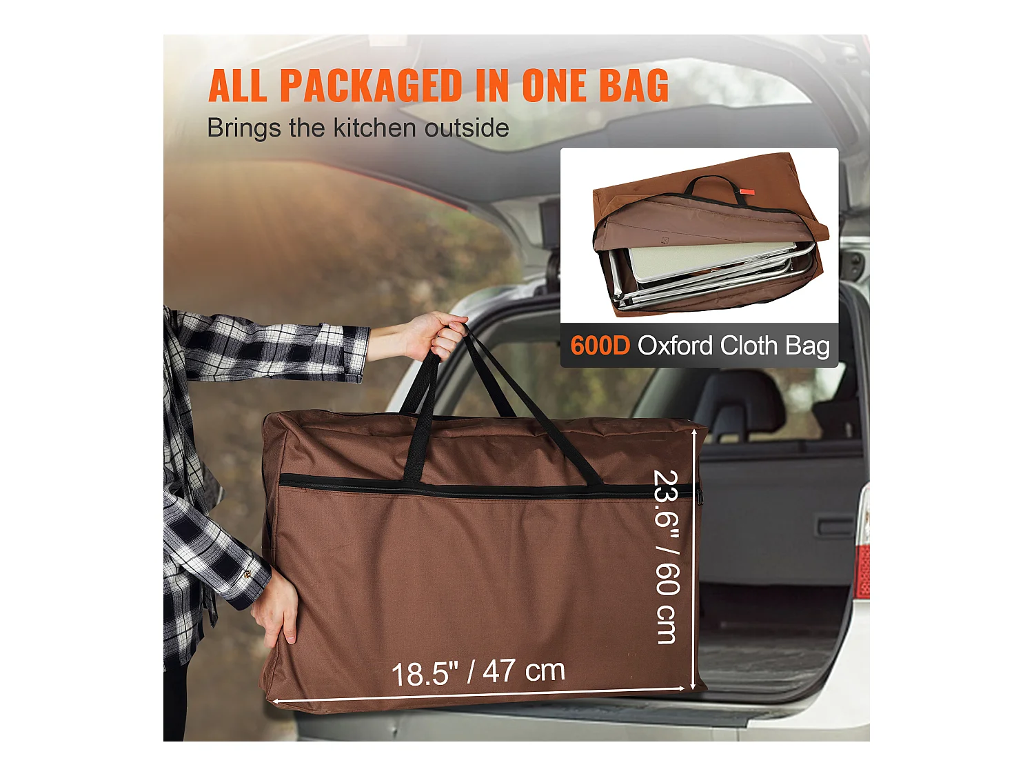 Table de Cuisine de Camping, Station de Cuisson Portable Pliable avec 3 Placards, Marron