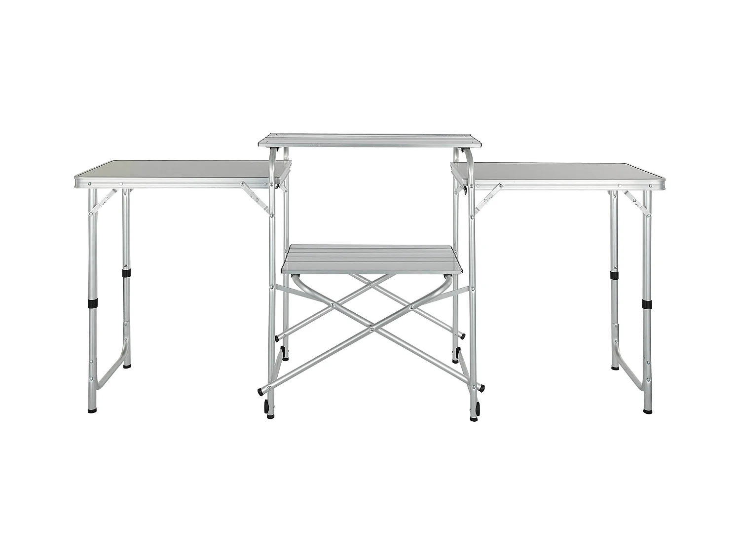 Table de Cuisine de Camping, Station de Cuisson Portable Pliable avec 3 Placards, Marron