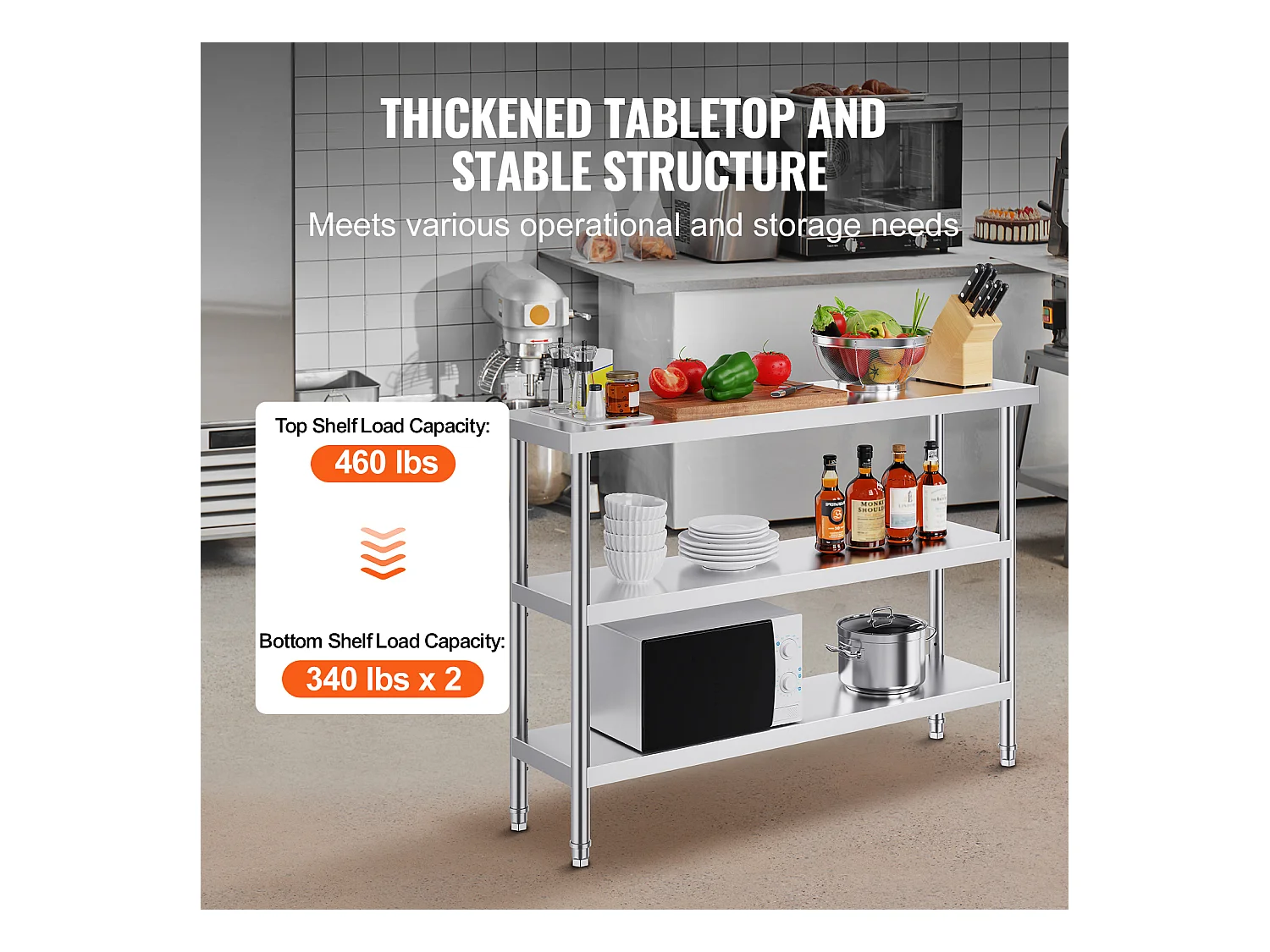 Mesa de Trabalho Cozinha SucceBuy 35,6x121,9 cm, Mesa de Trabalho de Cozinha Comercial em Aço Inoxidável