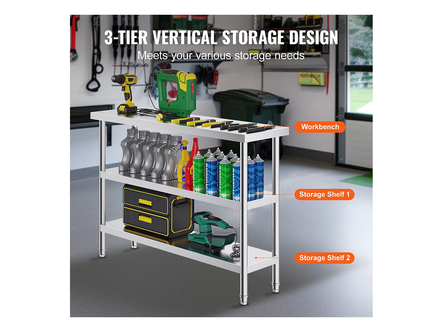 Mesa de Trabalho Cozinha SucceBuy 35,6x121,9 cm, Mesa de Trabalho de Cozinha Comercial em Aço Inoxidável