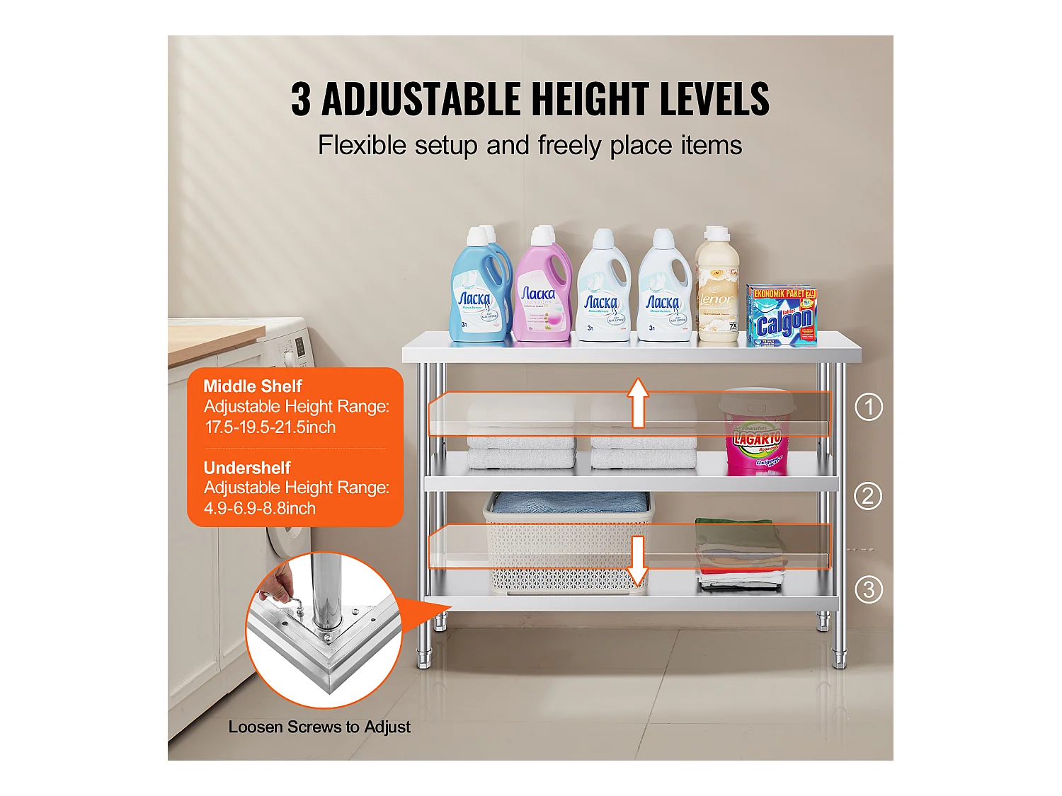 Mesa de Trabalho Cozinha SucceBuy 35,6x121,9 cm, Mesa de Trabalho de Cozinha Comercial em Aço Inoxidável