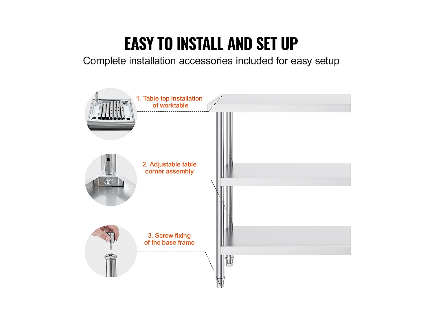Mesa de Trabalho Cozinha SucceBuy 35,6x121,9 cm, Mesa de Trabalho de Cozinha Comercial em Aço Inoxidável