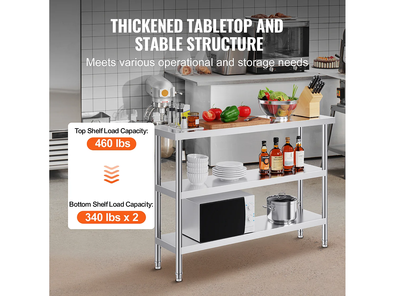 Table de Travail Cuisine SucceBuy 35,6x121,9 cm, Table de Travail de Cuisine Commerciale en Acier Inoxydable