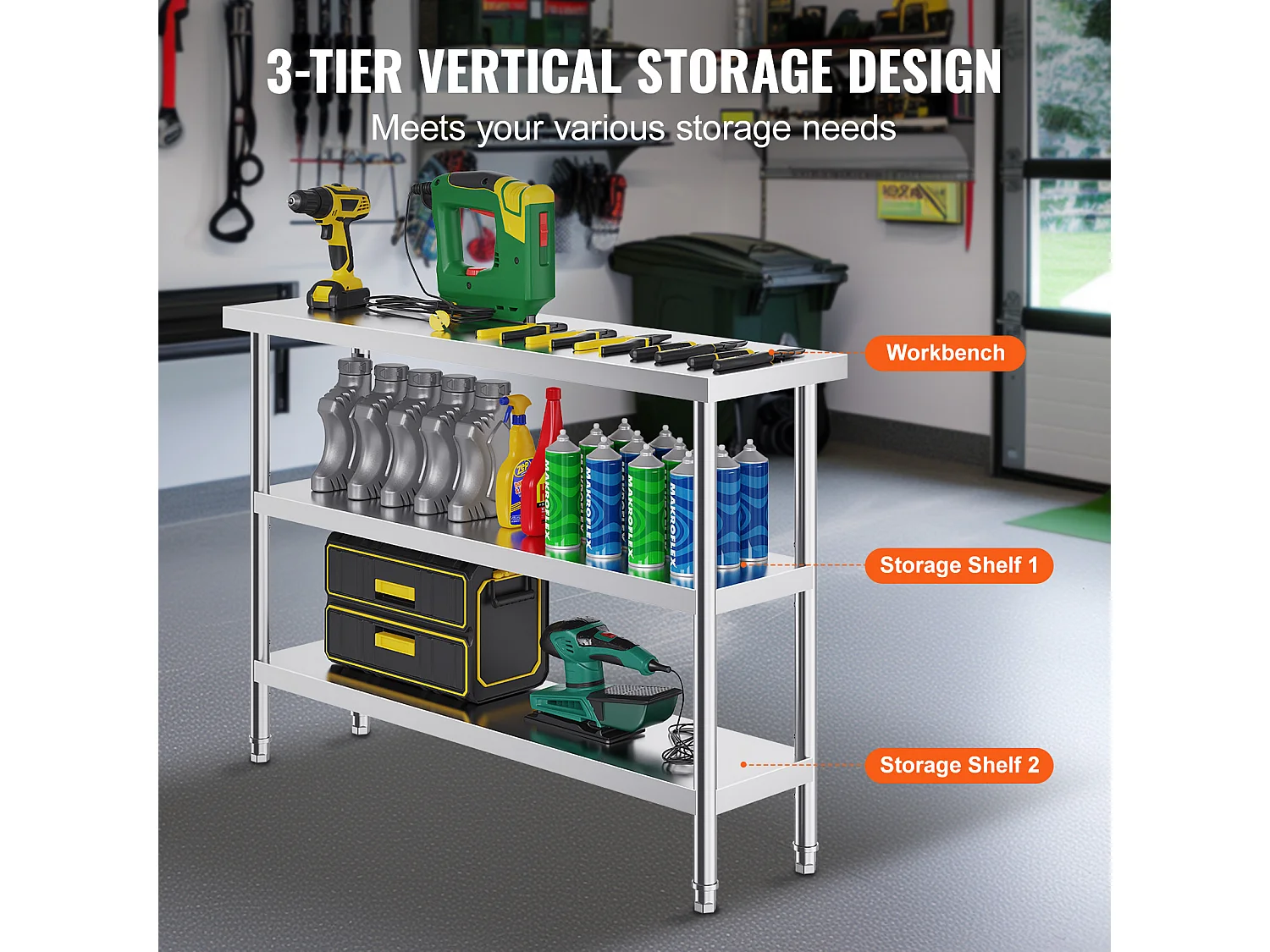 Table de Travail Cuisine SucceBuy 35,6x121,9 cm, Table de Travail de Cuisine Commerciale en Acier Inoxydable