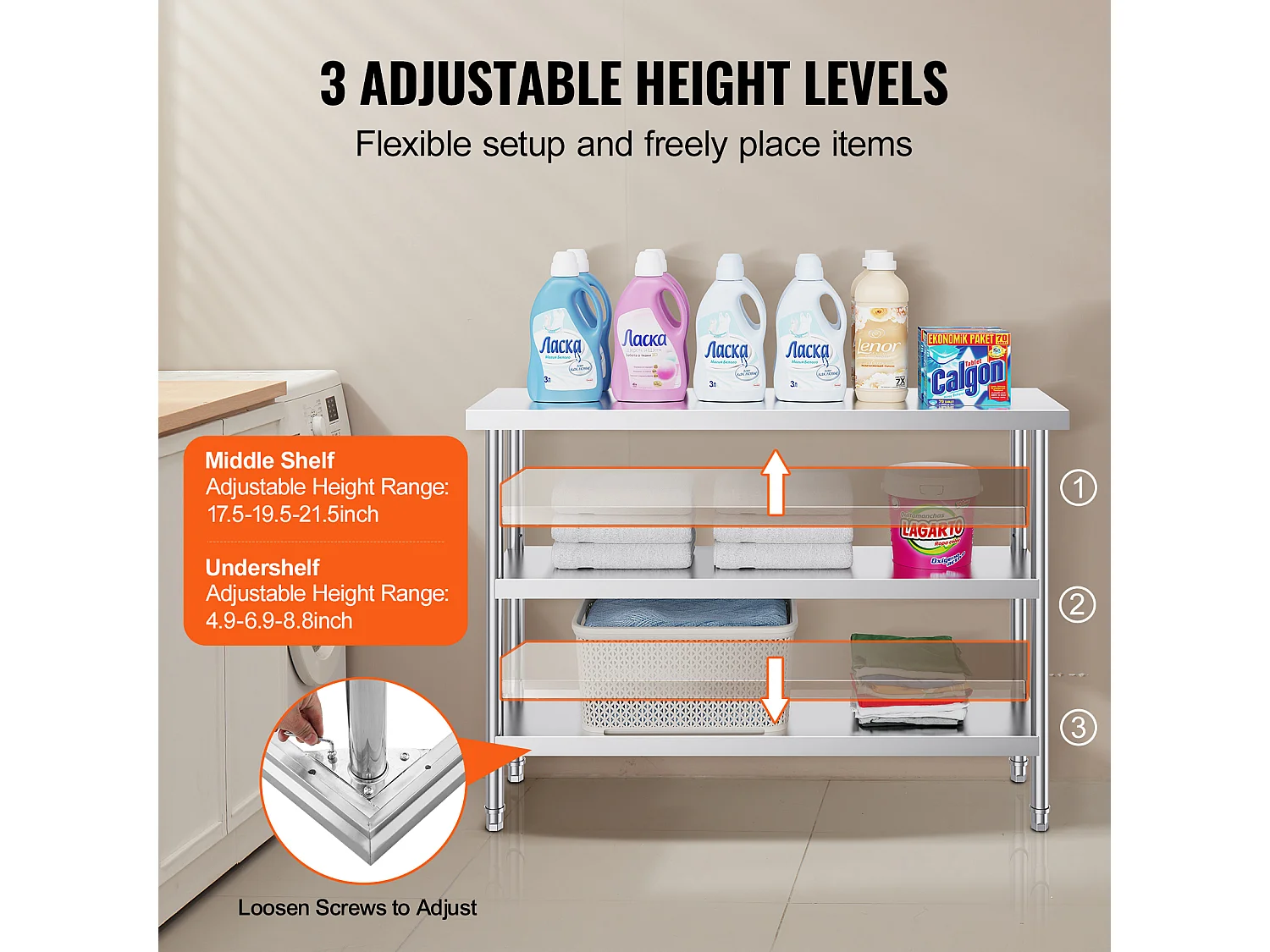 Table de Travail Cuisine SucceBuy 35,6x121,9 cm, Table de Travail de Cuisine Commerciale en Acier Inoxydable