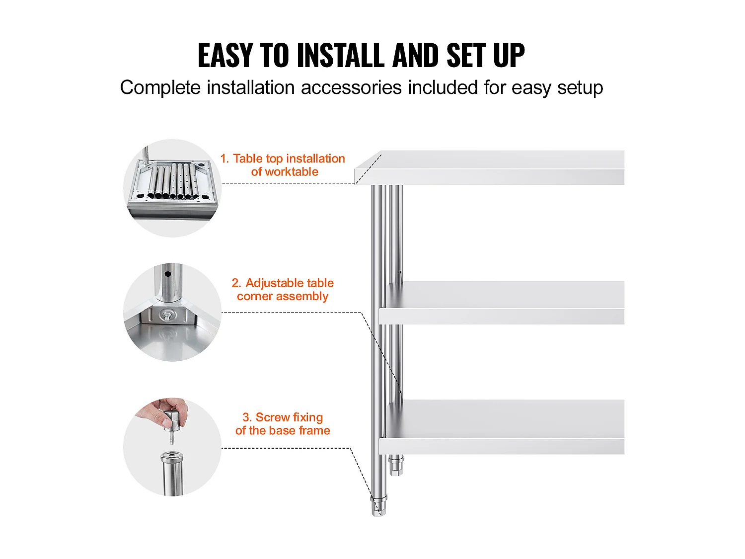 Table de Travail Cuisine SucceBuy 35,6x121,9 cm, Table de Travail de Cuisine Commerciale en Acier Inoxydable
