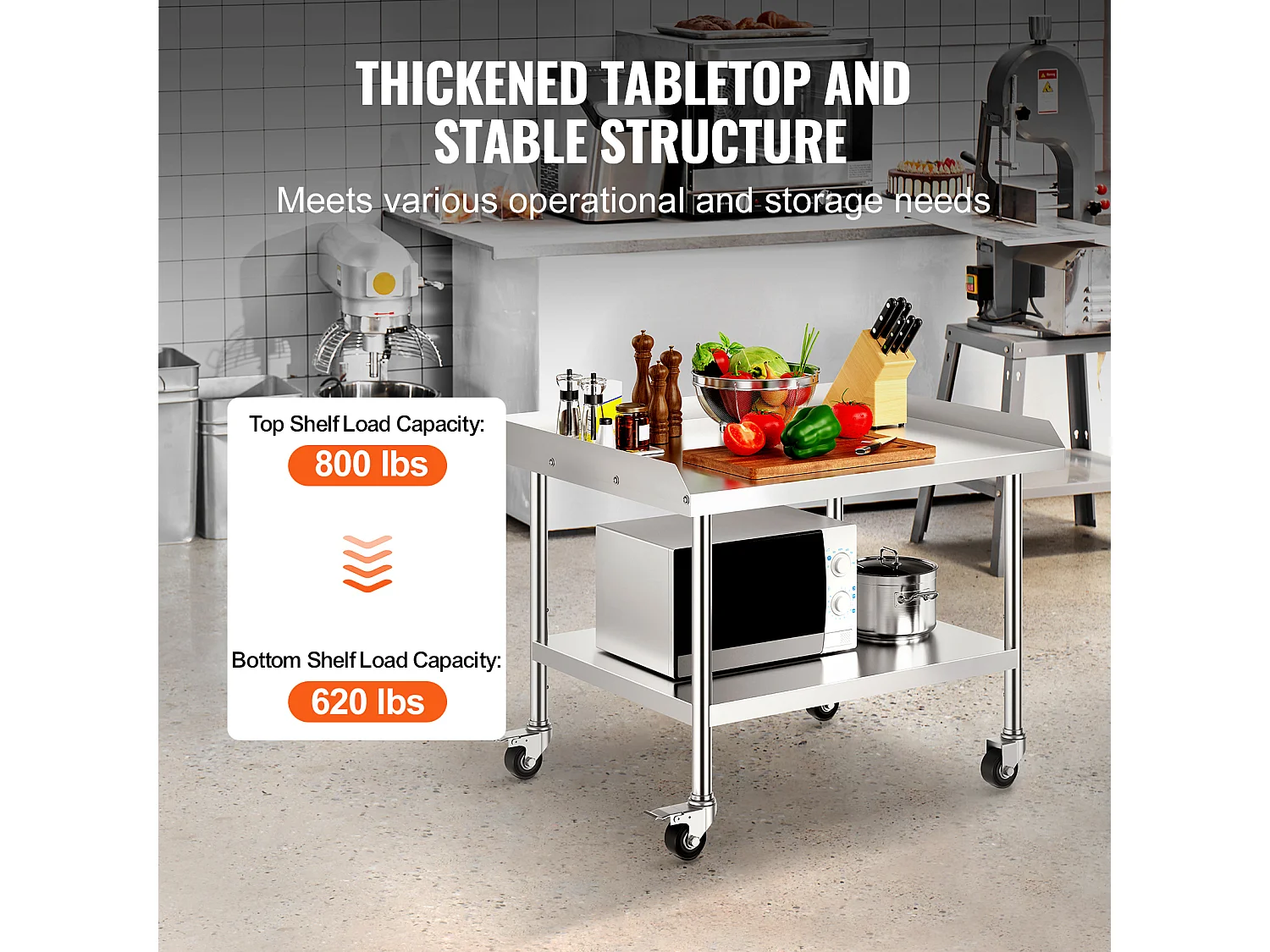 Table de Travail SucceBuy Table de Travail en Acier Inoxydable 76.2 x 91.44 cm avec 4 Roulettes Table de Préparation Alimentaire Commerciale