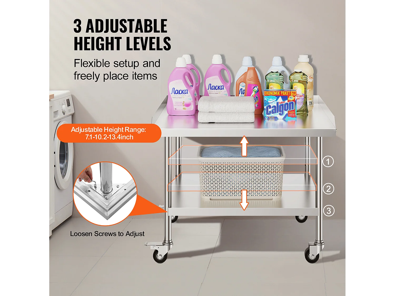 Table de Travail SucceBuy Table de Travail en Acier Inoxydable 76.2 x 91.44 cm avec 4 Roulettes Table de Préparation Alimentaire Commerciale