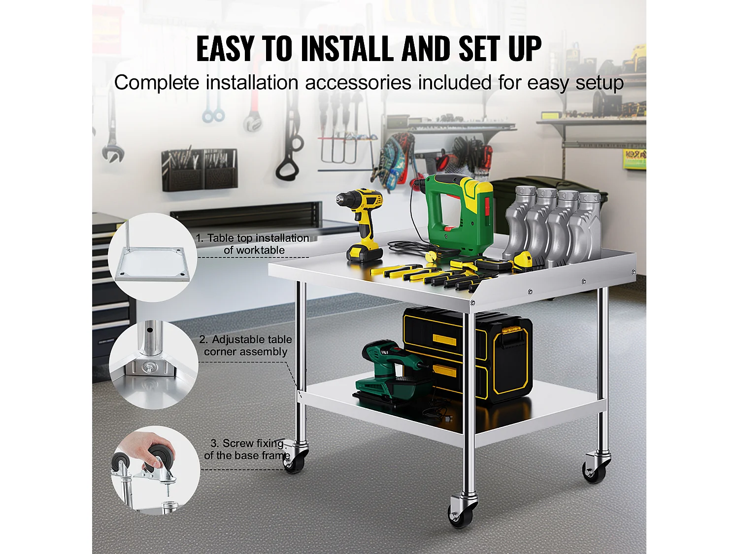 Table de Travail SucceBuy Table de Travail en Acier Inoxydable 76.2 x 91.44 cm avec 4 Roulettes Table de Préparation Alimentaire Commerciale