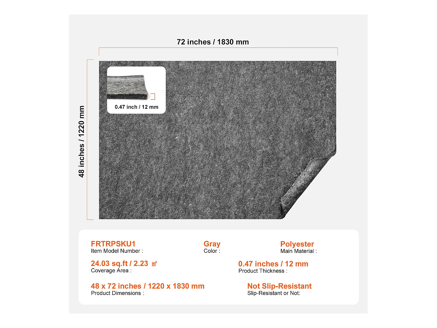 Sous-tapis Antidérapant SucceBuy, 122x183 cm, 12 mm d'Épaisseur, pour Tous les Sols