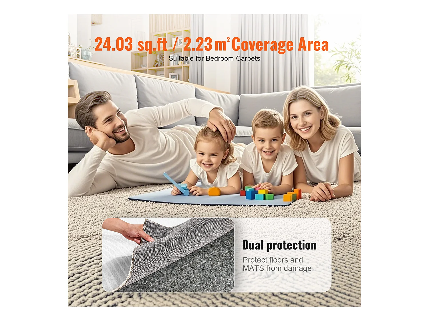 Sous-tapis Antidérapant SucceBuy, 122x183 cm, 12 mm d'Épaisseur, pour Tous les Sols